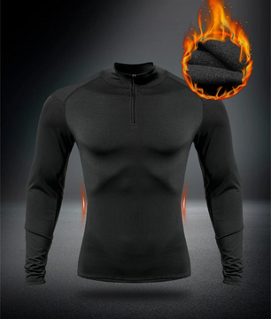 Thermisch Compressie Shirt Heren – Fleece Gevoerd, Ritskraag en Sneldrogend
