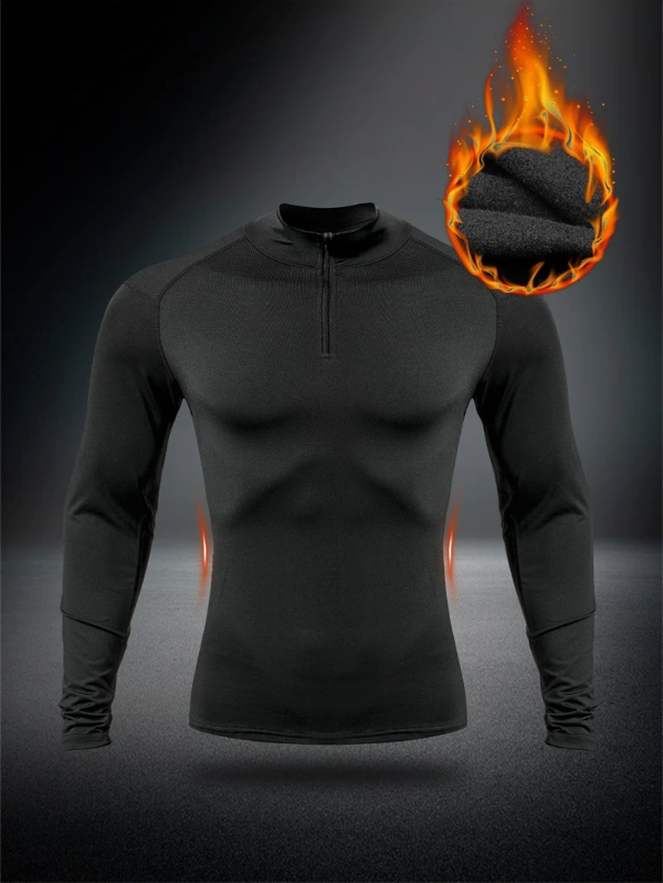 Thermisch Compressie Shirt Heren – Fleece Gevoerd, Ritskraag en Sneldrogend
