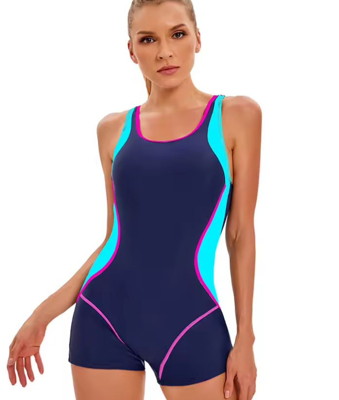 Sport Badpak Dames – Patchwork One Piece Zwempak Plus Size en Comfortabel