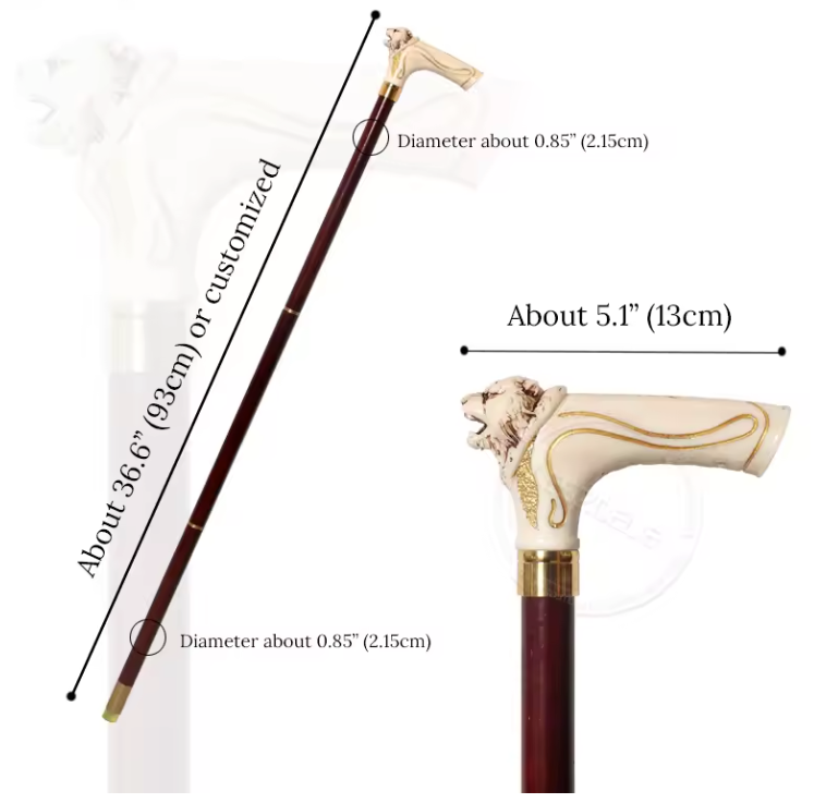 Wandelstok met Tijgerkop – Houten Handvat en Decoratief Design, 93 cm