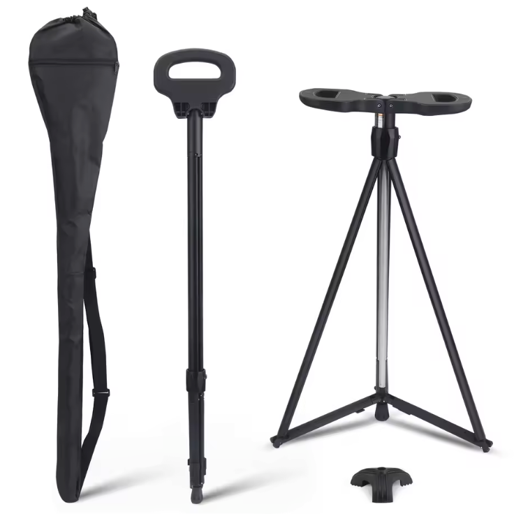 Verstelbare Wandelstok met Zitje – Opvouwbaar, Aluminium en Antislip, 2-in-1 Design