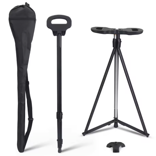 Verstelbare Wandelstok met Zitje – Opvouwbaar, Aluminium en Antislip, 2-in-1 Design