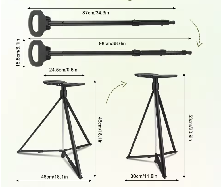 Verstelbare Wandelstok met Zitje – Opvouwbaar, Aluminium en Antislip, 2-in-1 Design
