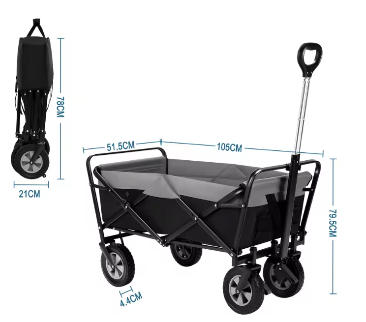 Opvouwbare Bolderkar 100L – Transport Trolley met Verstelbare Handgreep en Wielen