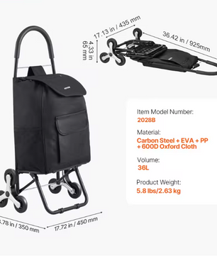 Traploper Boodschappentrolley 36L – Opvouwbaar, Sterk Frame en 6 Wielen