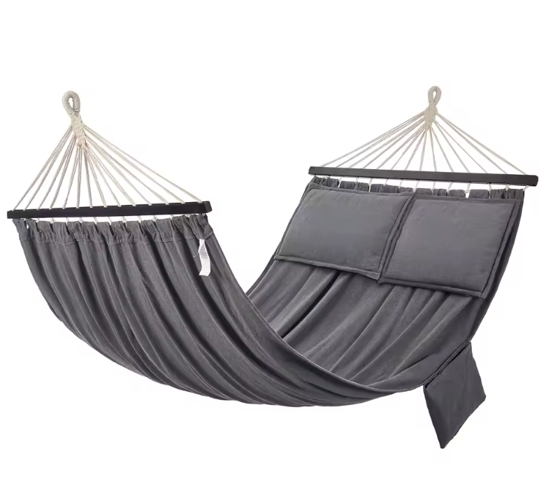 Hangmat met Houten Spreidstokken – 210×150 cm, Inclusief Kussens en Draagbaar