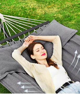 Hangmat met Houten Spreidstokken – 210×150 cm, Inclusief Kussens en Draagbaar