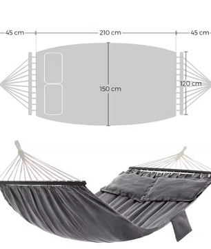 Hangmat met Houten Spreidstokken – 210×150 cm, Inclusief Kussens en Draagbaar