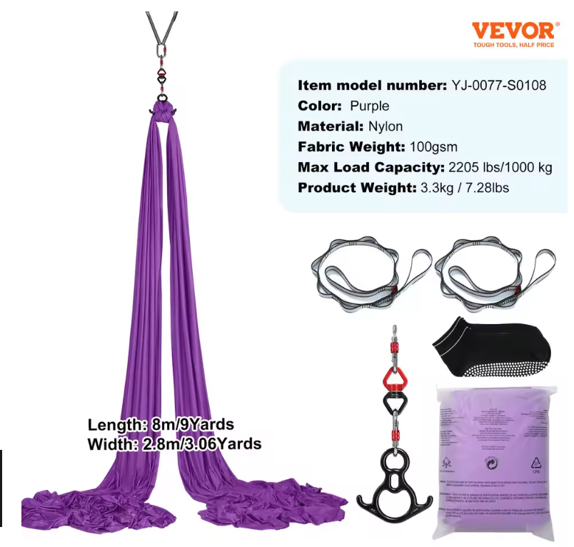 Aerial Yoga Hangmat Set – Sterk Nylon, Inclusief Ophangset en Multifunctioneel