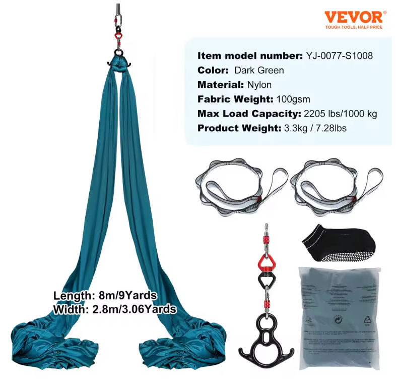Aerial Yoga Hangmat Set – Sterk Nylon, Inclusief Ophangset en Multifunctioneel