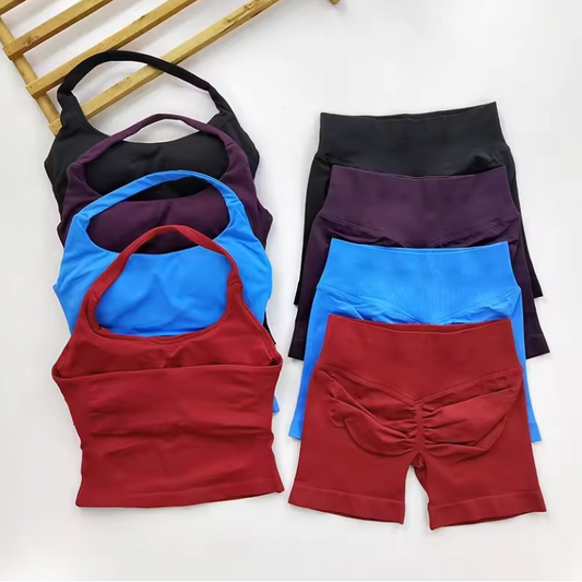 Dames Sportset 2-Delig – Backless Halter Top en High Waist Shorts Seamless