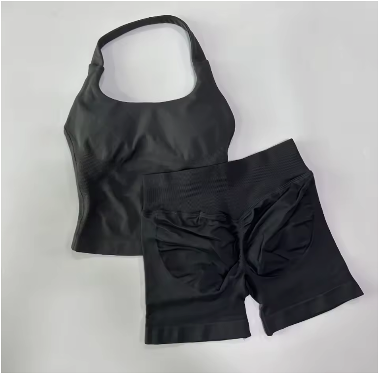 Dames Sportset 2-Delig – Backless Halter Top en High Waist Shorts Seamless