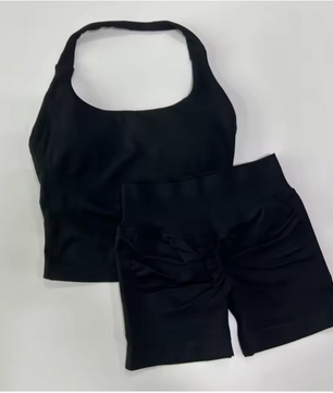 Dames Sportset 2-Delig – Backless Halter Top en High Waist Shorts Seamless