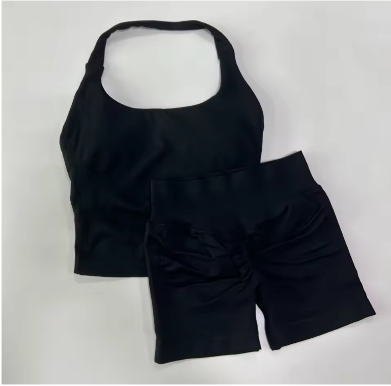 Dames Sportset 2-Delig – Backless Halter Top en High Waist Shorts Seamless