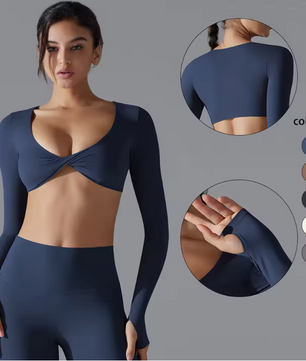 Dames Sport Top – Long Sleeve Yoga Top met Push-Up Support en Quick Dry