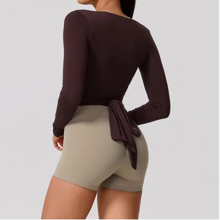 Dames Sport Top – Long Sleeve Yoga Wrap Top met Quick Dry en Ademend Design