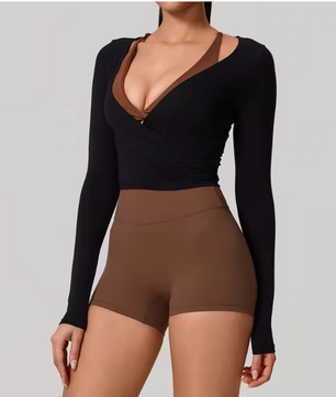 Dames Sport Top – Long Sleeve Yoga Wrap Top met Quick Dry en Ademend Design
