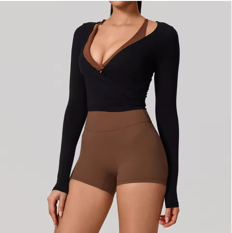 Dames Sport Top – Long Sleeve Yoga Wrap Top met Quick Dry en Ademend Design