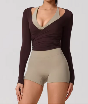 Dames Sport Top – Long Sleeve Yoga Wrap Top met Quick Dry en Ademend Design