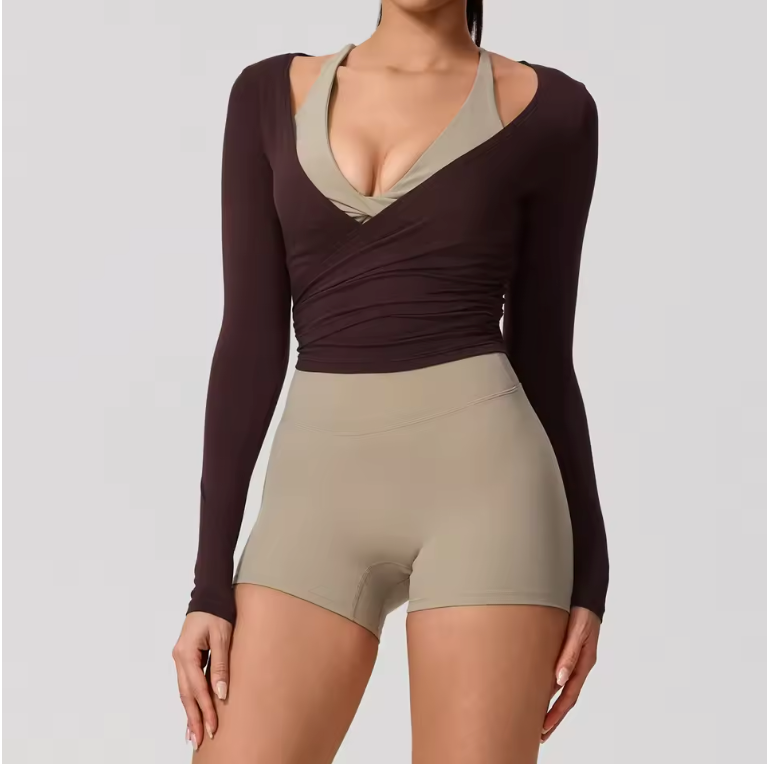 Dames Sport Top – Long Sleeve Yoga Wrap Top met Quick Dry en Ademend Design