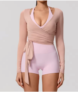 Dames Sport Top – Long Sleeve Yoga Wrap Top met Quick Dry en Ademend Design
