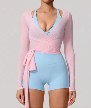 Dames Sport Top – Long Sleeve Yoga Wrap Top met Quick Dry en Ademend Design