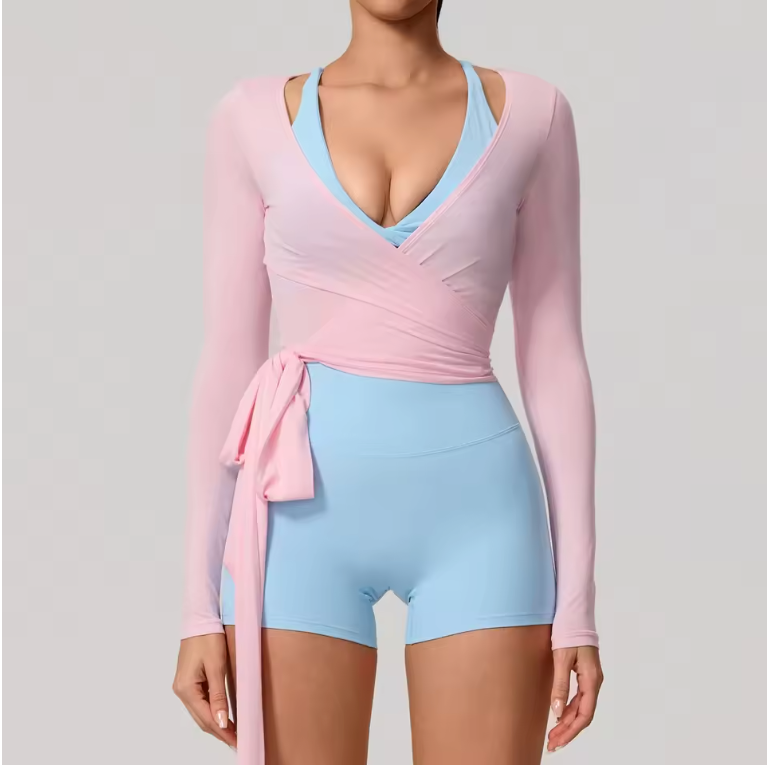 Dames Sport Top – Long Sleeve Yoga Wrap Top met Quick Dry en Ademend Design