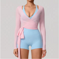 Dames Sport Top – Long Sleeve Yoga Wrap Top met Quick Dry en Ademend Design