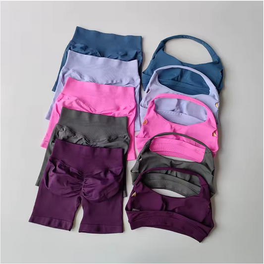 Dames Sportset 2-Delig – Halter Top en High Waist Shorts met Push-Up Fit