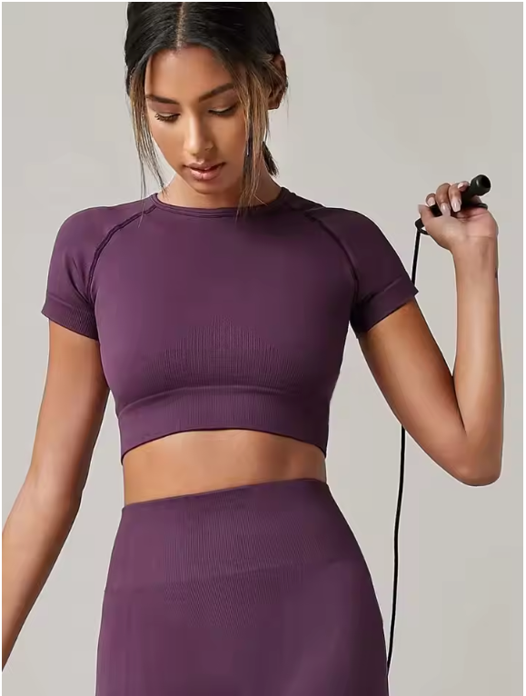 Dames Sport Top – Seamless Yoga Shirt met Short Sleeve en Quick Dry