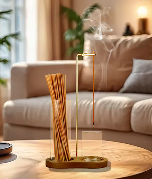 Wierookhouder 2-in-1 – Incense Holder met Glas Asvanger en Organizer