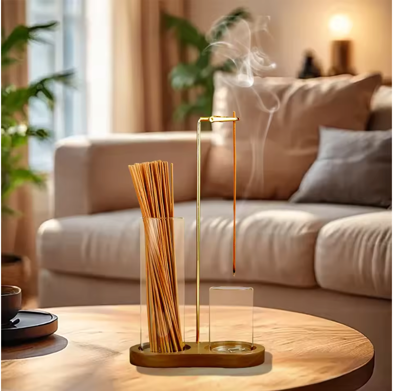 Wierookhouder 2-in-1 – Incense Holder met Glas Asvanger en Organizer