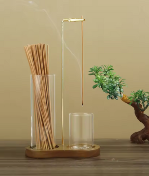 Wierookhouder 2-in-1 – Incense Holder met Glas Asvanger en Organizer