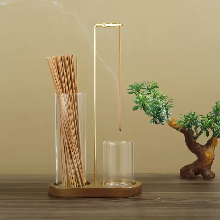 Wierookhouder 2-in-1 – Incense Holder met Glas Asvanger en Organizer