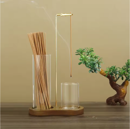 Wierookhouder 2-in-1 – Incense Holder met Glas Asvanger en Organizer