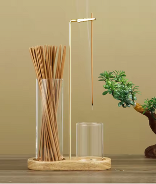 Wierookhouder 2-in-1 – Incense Holder met Glas Asvanger en Organizer