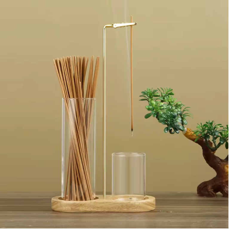 Wierookhouder 2-in-1 – Incense Holder met Glas Asvanger en Organizer