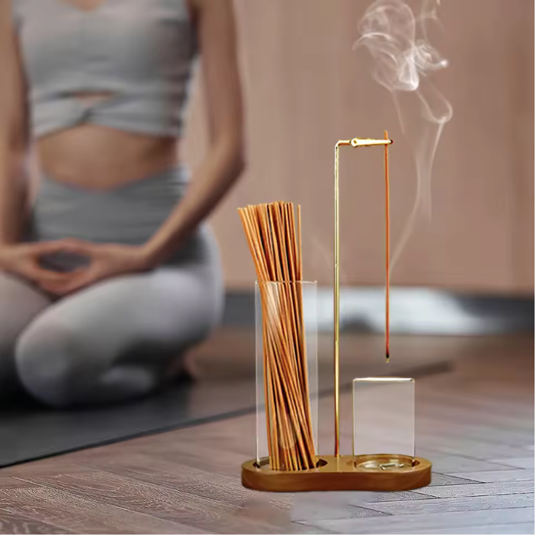 Wierookhouder 2-in-1 – Incense Holder met Glas Asvanger en Organizer