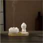 Keramische Lotus Wierookhouder – Monnik Incense Brander met Houten Tray voor Meditatie en Yoga