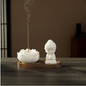 Keramische Lotus Wierookhouder – Monnik Incense Brander met Houten Tray voor Meditatie en Yoga