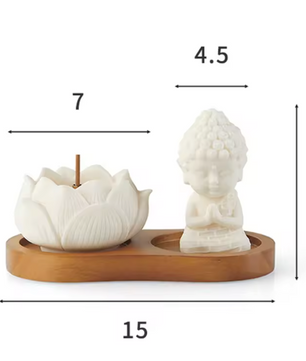 Keramische Lotus Wierookhouder – Monnik Incense Brander met Houten Tray voor Meditatie en Yoga
