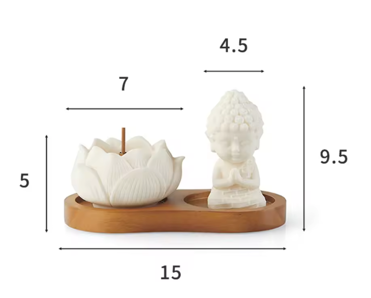 Keramische Lotus Wierookhouder – Monnik Incense Brander met Houten Tray voor Meditatie en Yoga