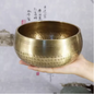 Tibetaanse Klankschaal – Handgemaakte Messing Singing Bowl met Sanskriet Design voor Meditatie en Yoga