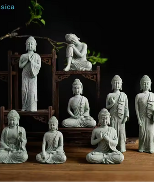 Boeddha Beeld Set – Zandsteen Look Zen Decoratie voor Meditatie en Spirituele Ruimte