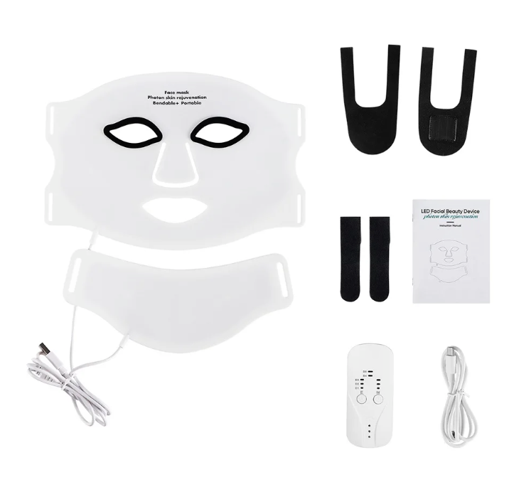 LED Gezichtsmasker met Nek – 7 Kleuren Lichttherapie Masker
