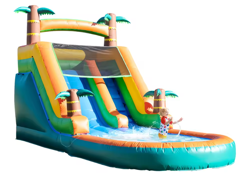 Opblaasbare Waterglijbaan met Zwembad – Groot PVC Springkussen met Blower