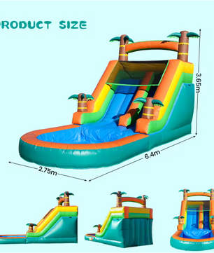 Opblaasbare Waterglijbaan met Zwembad – Groot PVC Springkussen met Blower