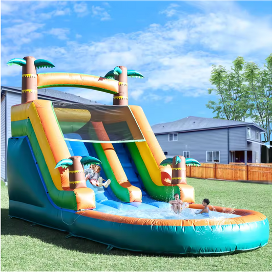 Opblaasbare Waterglijbaan met Zwembad – Groot PVC Springkussen met Blower