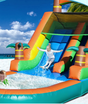 Opblaasbare Waterglijbaan met Zwembad – Groot PVC Springkussen met Blower