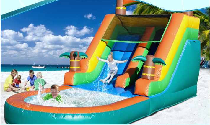 Opblaasbare Waterglijbaan met Zwembad – Groot PVC Springkussen met Blower